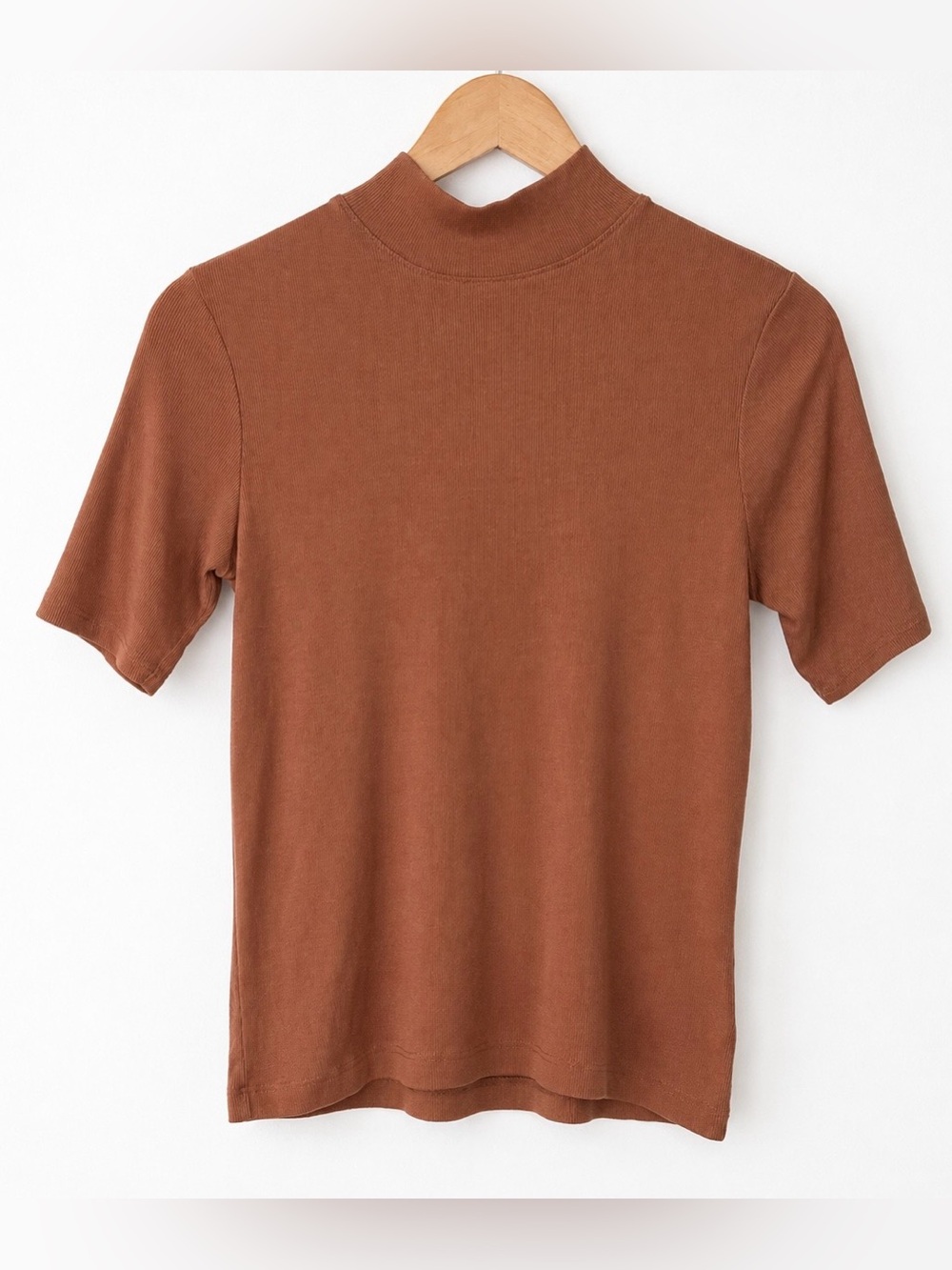 Joie Mock Neck Ribbed Top Pima Cotton Modal Minimalist Rust Brown Medium